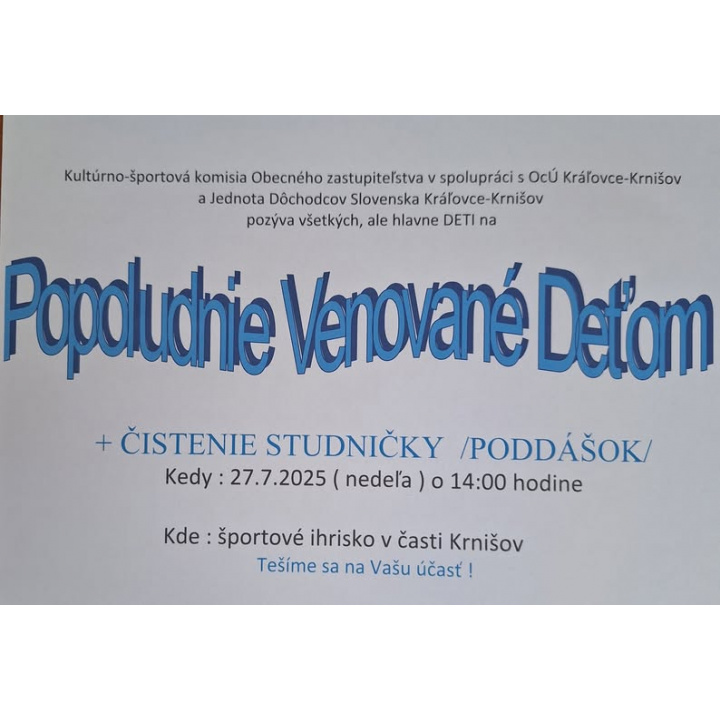 POPOLUDNIE VENOVANÉ DEŤOM